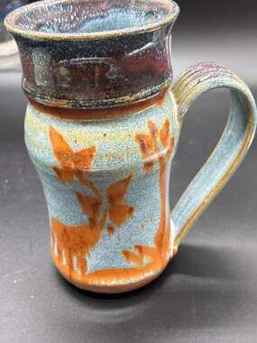 Handmade Studio Art Pottery Stoneware Coffee Mug with Deer Silhouette Design
